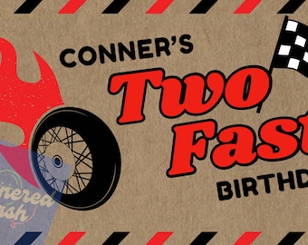 Banner di compleanno con due auto da corsa veloci: modello Canva modificabile (download digitale)