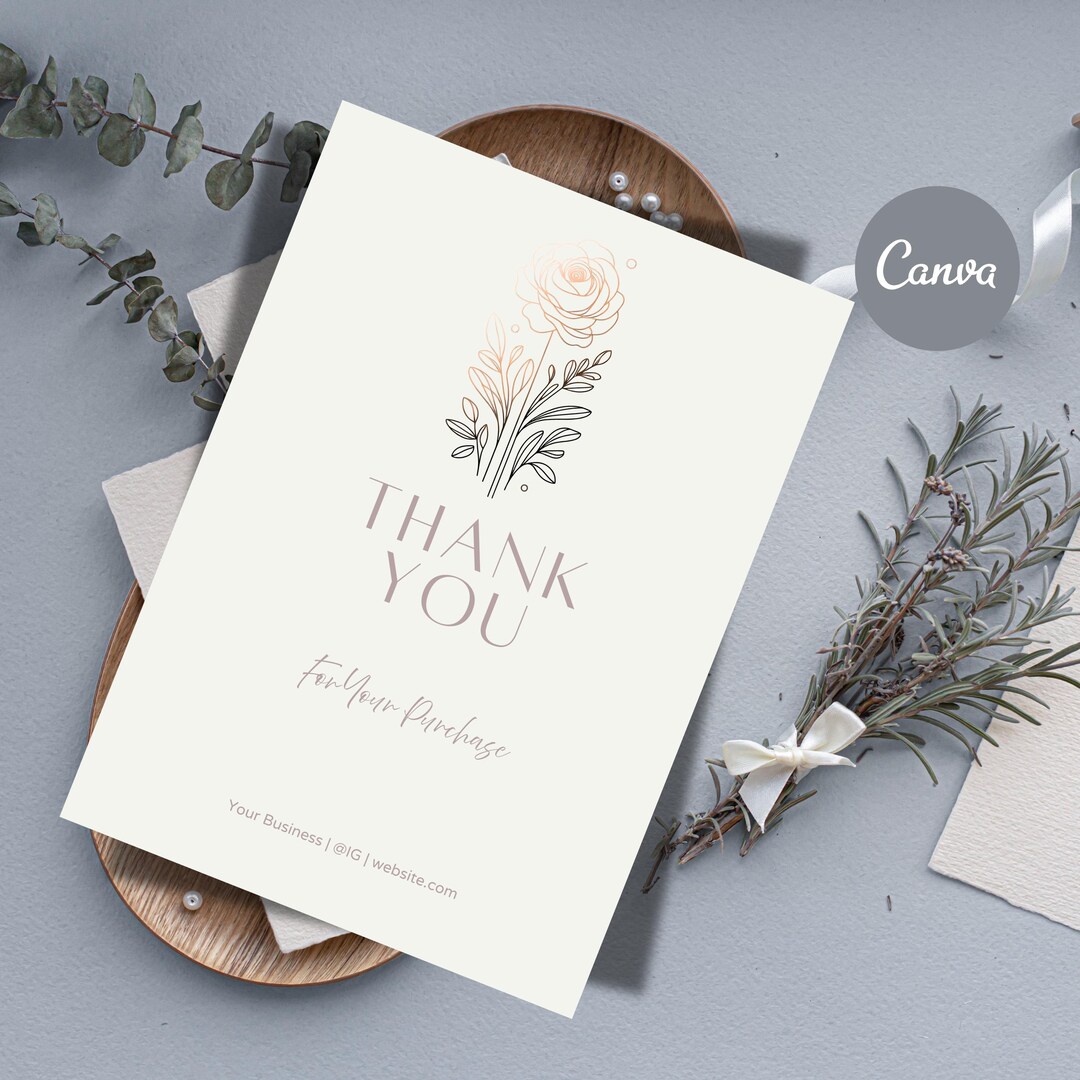Simple Wildflower Thank You Card Template – Editable Printable Canva ...
