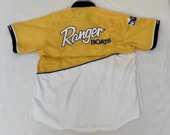Vintage Ranger Boating Fishing  Shirt XL 80s Yellow Colorblock Vent Hong Kong