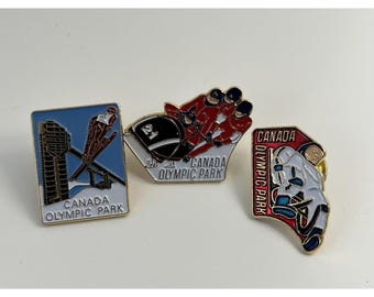 Lote de pines esmaltados vintage del Parque Olímpico de Canadá: Luge, Bobsleigh, Salto de esquí, 1988