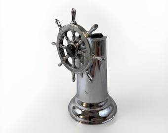 Vintage Hamilton Ships Wheel Table Lighter Chrome Helm 1940s USA Nautical