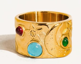 Galaxy Gem Ring | 18K Gold Plated | Adjustable Size | Water & Tarnish Resistant | Hypoallergenic Jewelry
