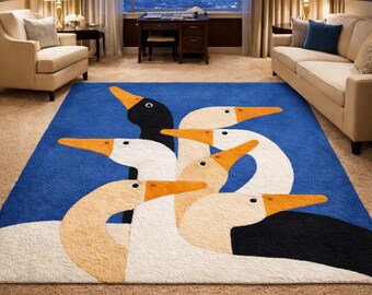 Kleiner Handgefertigter Tufted Gänse Teppich für das Kinderzimmer