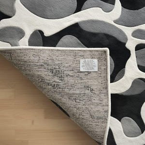 Modern Abstract Black White Gray Wool 8x10 Area Rug, Hand-Tufted Luxury Carpet image 10