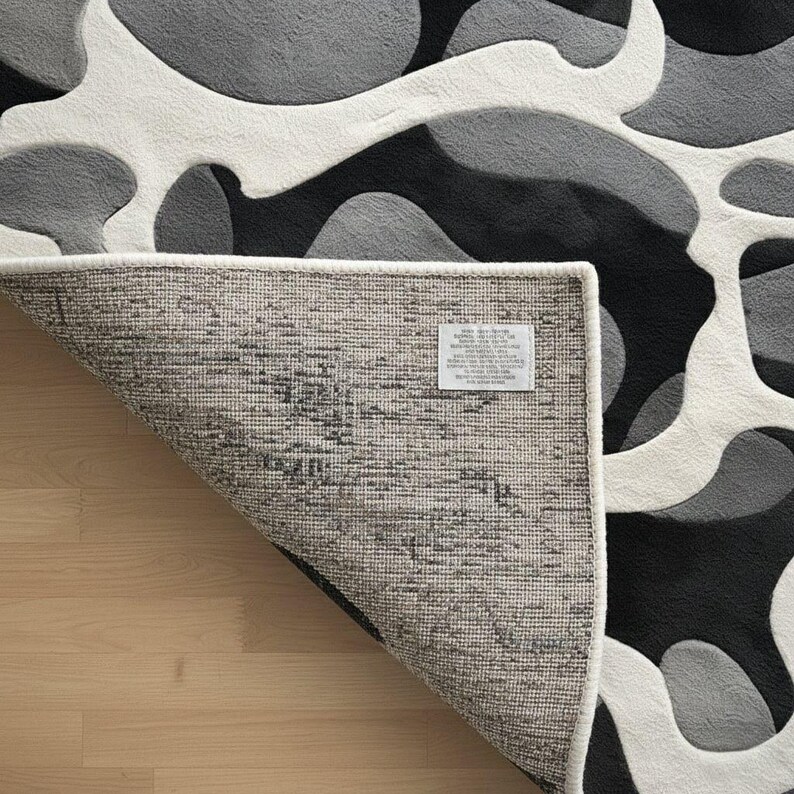 Modern Abstract Black White Gray Wool 8x10 Area Rug, Hand-Tufted Luxury Carpet image 10