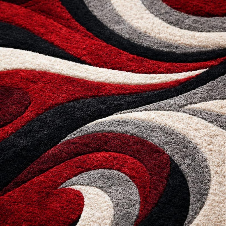 Modern Red Black Grey Abstract 6x9 Area Rug for Living Room Decor ...