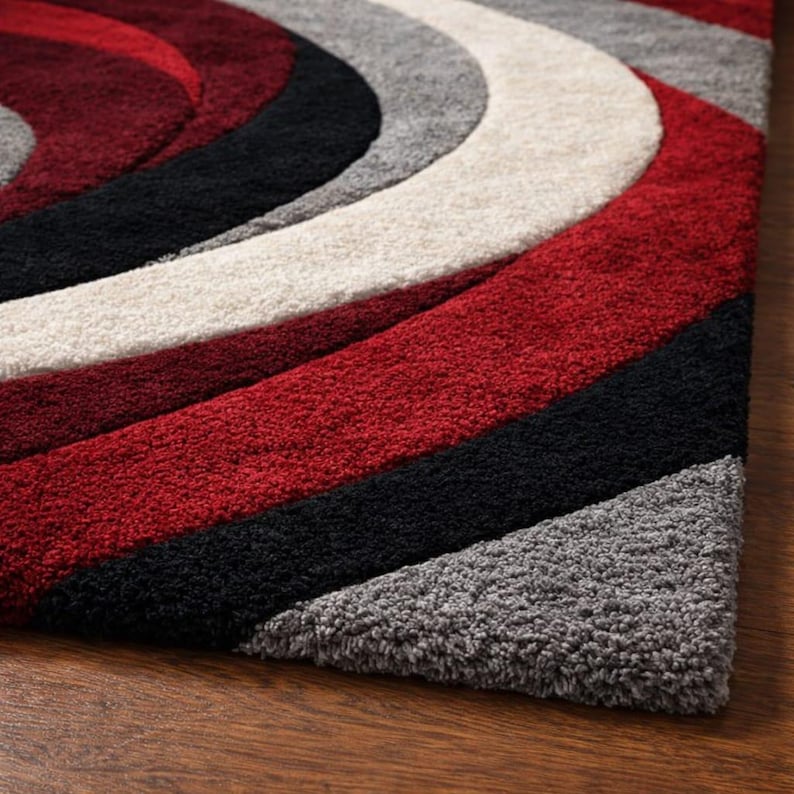 Modern Red Black Grey Abstract 6x9 Area Rug for Living Room Decor ...