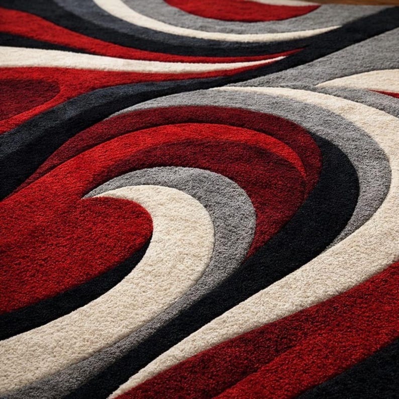 Modern Red Black Grey Abstract 6x9 Area Rug for Living Room Decor ...