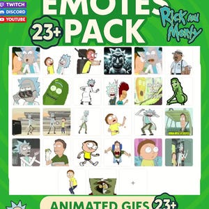 Rick and Morty Meme Emotes Pack – 23+ Animated GIF Reactions for Twitch and Discord – Funny Cartoon Emoji – 28 56 112 px – Instant Download
