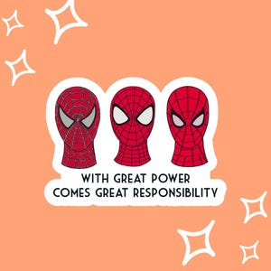 Power Responsability Spiders Vinyl Stickers  - Laptop Sticker - Waterproof Sticker - Kindle Sticker - Gift - EReader - Kobo - Kindle