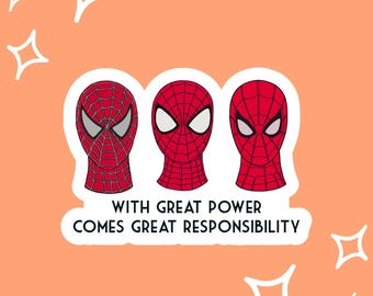 Power Responsability Spiders Vinyl Stickers  - Laptop Sticker - Waterproof Sticker - Kindle Sticker - Gift - EReader - Kobo - Kindle