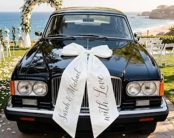 Custom Wedding Car Bow Just Married Decoration, Large Satin Getaway Car Bow, Bridal Car Decor, Car Ribbon, Personalized Wedding Bow Gift
