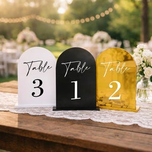 White Gold Black Acrylic Arch Table Numbers for Wedding,Clear Base,Reception Decor,Event Seating Numbers,Wedding Table Decor,Wedding Signage