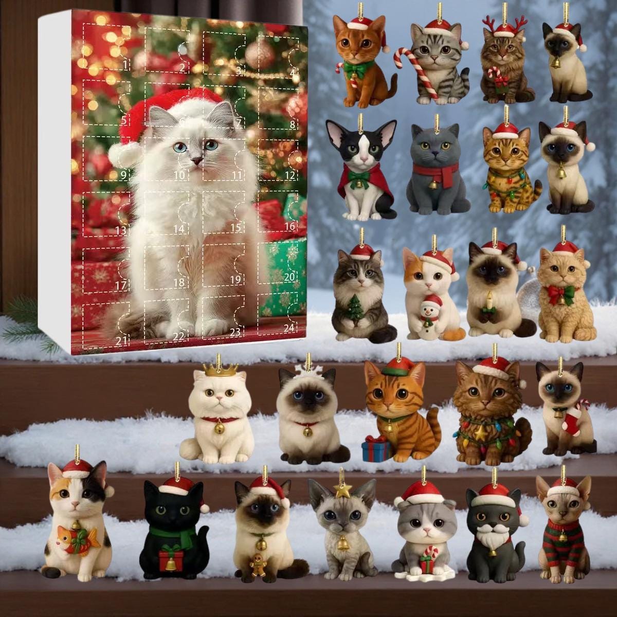 Discover 2D Acrylic Cat Advent Calendar 2025, 24 Days of Christmas Countdown Cat Figurines, Holiday Decor, Holiday Gift for Cat Lovers Pet Owners