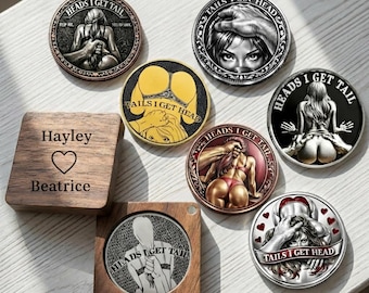 Couples Decision Coin, Funny Date Night Flip Coin, Valentine's Day Gift, "Tails I Get Head", Playful Adult Gift for Lovers, Gift for her/him