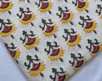 Hand Block Print Cotton Fabric, Indian Artisan Textile by Yard