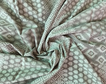 Gray Floral Block Print Cotton Fabric, Lightweight Sanganeri Print