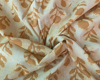 Mustard Floral Hand Block Print Cotton Fabric, Indian Sewing Material, Boho Textile by Yard