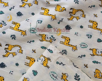 Giraffe Print Cotton Fabric by Yard, Safari Animal Kids Apparel Sewing Material