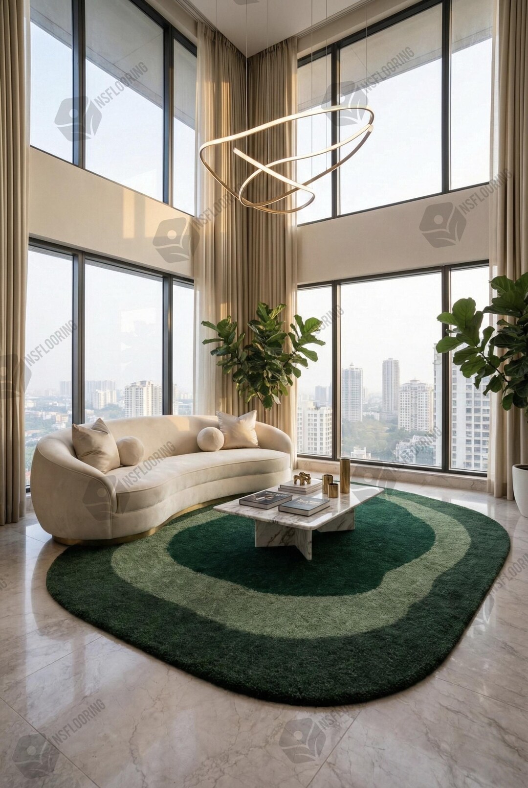 Green Abstract Oval Rug, Plush Modern Carpet, Luxury Home Decor - Etsy