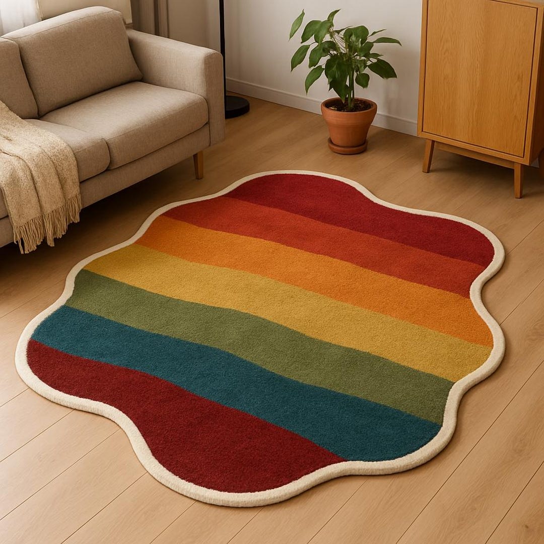 Wavy Strip Rug, Irregular Design, Amoeba Shape Rug for Living Room, 6x6 ...