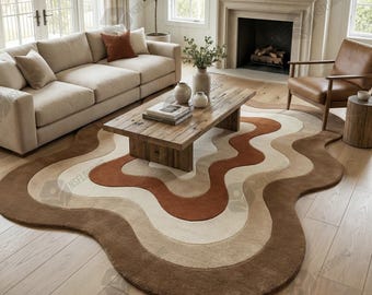 Abstract Wavy Area Rug, Organic Shape Carpet, Minimalist Living Room, Bedroom, Home Decor.