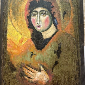 Hand Painted acrylic on old wood panel of the Advocata Nostra design.