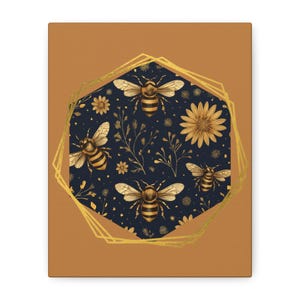 Arte em tela fosca com tema de abelha, decoração de parede floral, impressão de abelha, presente para amantes da natureza, decoração de casa com abelhas, estética aconchegante