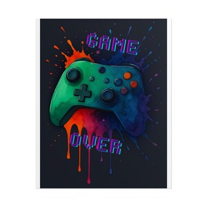 Game Over Video Game Rolled Poster, Gamer Wall Art, Colorful Gaming Decor, Teen Room Decor, Gift for Game Enthusiasts