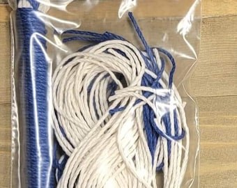 Kosher Thick Handspun Cotton Cords Full Set with Blue Tekhelet colored cord Made with Lishma Handspun by Rivka Sari  טבע כשר עם לישמה