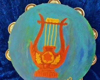 David's Harp 10" inch hand painted TambourineShips from Israel