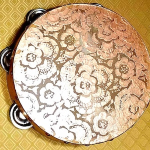 Hand Painted Rose Gold Lace  Wedding or Bat Mitzvah Tambourine 8&#39; inch MADE TO ORDER