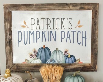 Pumpkin Patch Backdrop --- Personalized PDF FILE with optional Printing-- Blue Watercolor Pumpkins -- Our Little Pumpkin -- by Beth Kruse CC