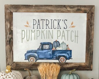 Pumpkin Patch Truck Backdrop --- Personalized PDF FILE with optional Printing -- Blue Watercolor -- Our Little Pumpkin - by Beth Kruse CC