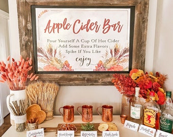 Apple Cider Bar Sign: Fall Watercolor Party Decor (Instant Download) with Coordinating Labels