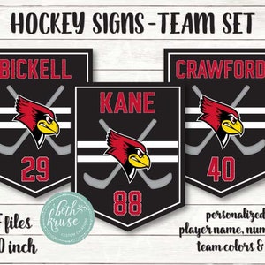 Personalized Hockey Team Signs: Custom Colors, Player Name (PDF)