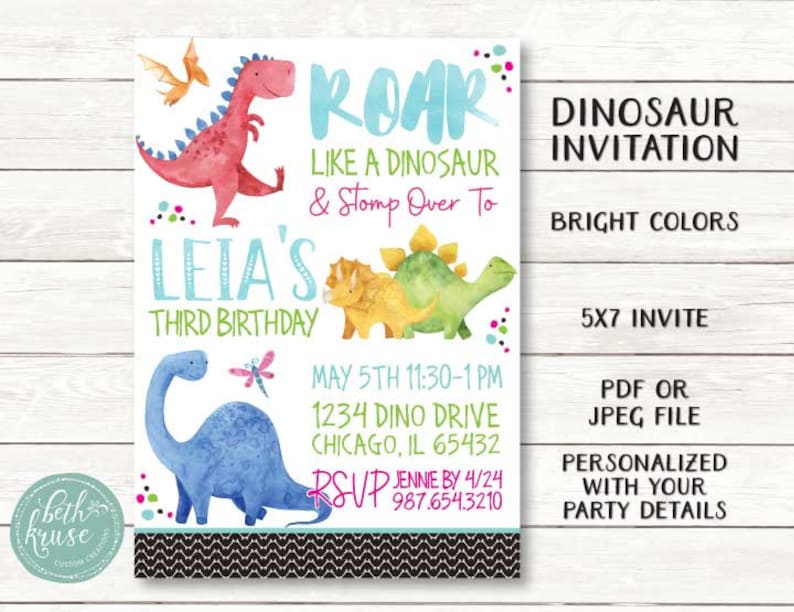 Dinosaur Food Labels Customized Printable PDF Files Colorful Dinosaur Party by Beth Kruse CC image 8