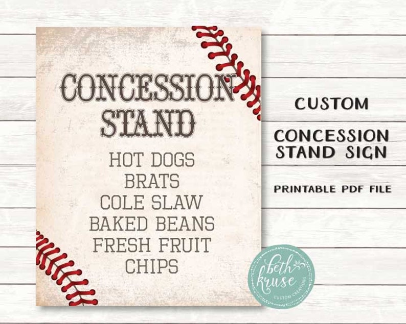 Baseball Concession Stand Printable Sign PDF File - Etsy