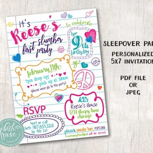 Sleepover Printable Invitation  - Slumber Party - Tween Girl  Printable PDF or JPEG by Beth Kruse Custom Creations