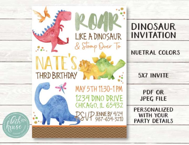 Dinosaur Food Labels Customized Printable PDF Files Colorful Dinosaur Party by Beth Kruse CC image 9