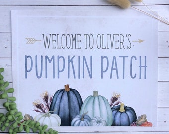 Pumpkin Patch Printable Welcome Sign -- Personalized --Blue Watercolor --- Our Little Pumpkin ---  by Beth Kruse Custom Creations