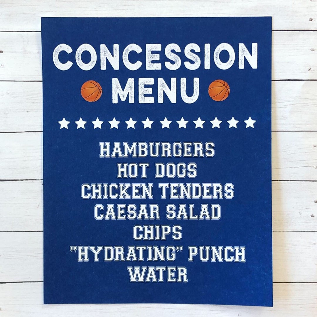 Basketball Concession Stand Menu Printable Food Table Sign Concessions