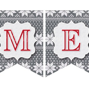Bannière Merry Christmas Fair Isle à téléchargement immédiat par Beth Kruse Custom Creations. Rouge et gris