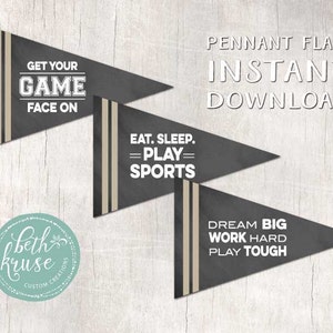 Sports Party Pennants Game Face INSTANT DOWNLOAD by Beth Kruse Custom Creations image 1