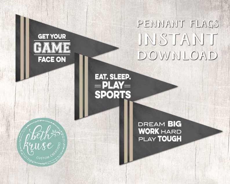 Sports Party Pennants Game Face INSTANT DOWNLOAD by Beth Kruse Custom Creations image 1