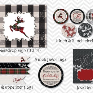 Tartan Plaid Christmas Party Printables: Backdrop, Tags, Flags (Instant Download)