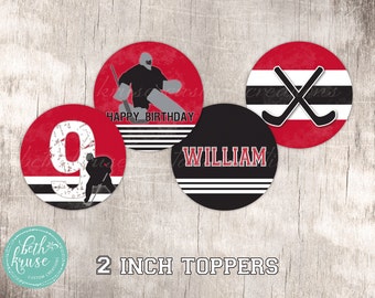 Hockey Party Age Specific Customized 2 inch Party Toppers by Beth Kruse Custom Creations
