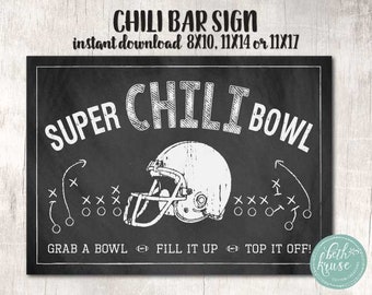 Football -- Chili Bar -- Super Bowl Sign -- Chalkboard Printable PDF Sign Multiple Sizes - Concessions  INSTANT DOWNLOAD by Beth Kruse C.C.