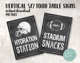 Letreros de comida para fiestas de fútbol: Estación de hidratación y refrigerios para el estadio (PDF imprimible de 5x7)
