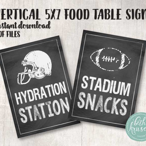 Football -- Food Table PDF Printable 5x7 Signs -- Hydration Station and Stadium Snacks Chalkboard Signs  INSTANT DOWNLOAD by Beth Kruse C C